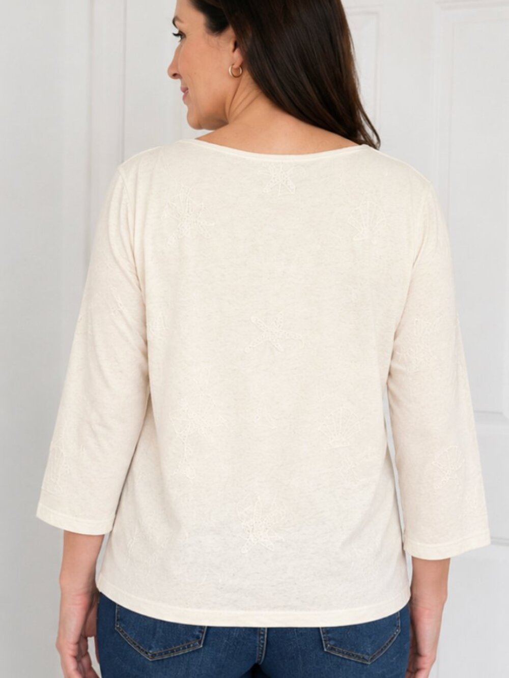 Talbots‎ Seashell Embroidered Cotton Tunic Cream Large - Picture 2 of 9